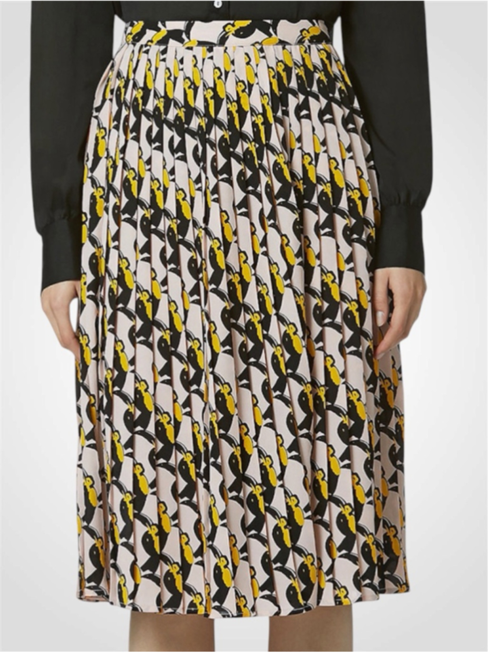 Avec Les Filles Toucan Print Pleated Midi Skirt in Blush Size 14